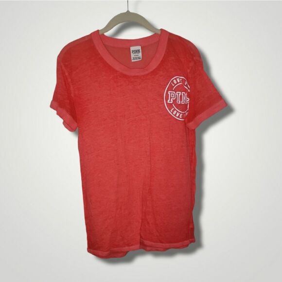 PINK Victoria's Secret Tops - Victoria's Secret PINK Women's Logo Short Sleeve T-Shirt Top Orange M